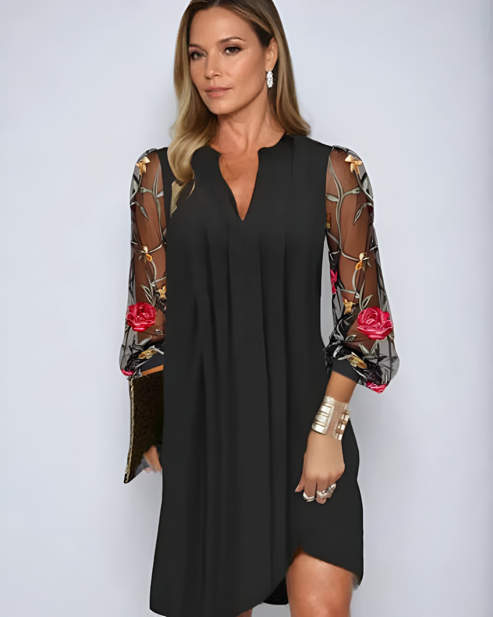 Sexy Mini Dress with Transparent Sleeves - Nocini