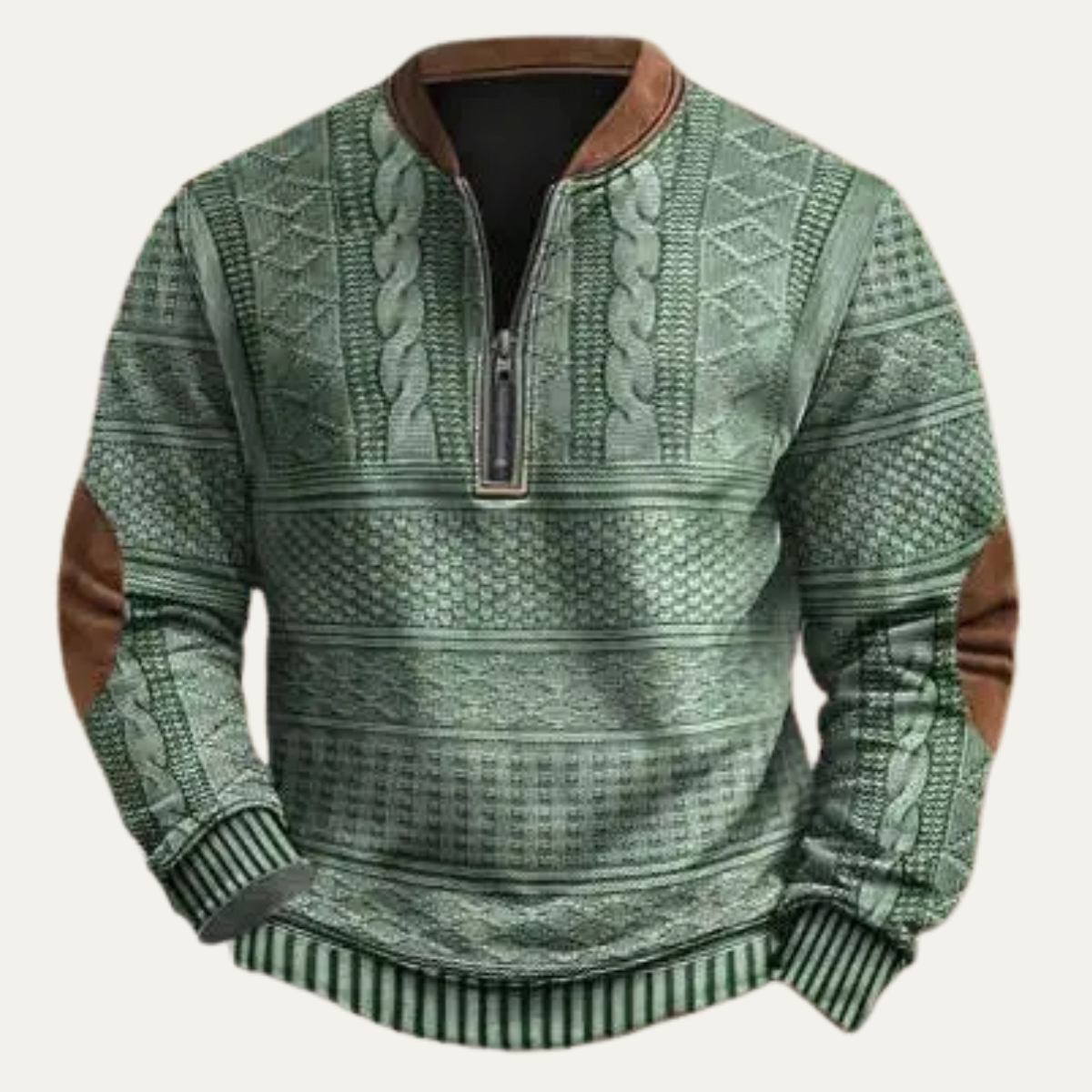 Men's Fashionable Textured Zip Sweater with Patch Details - Nocini