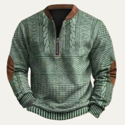Men's Fashionable Textured Zip Sweater with Patch Details - Nocini
