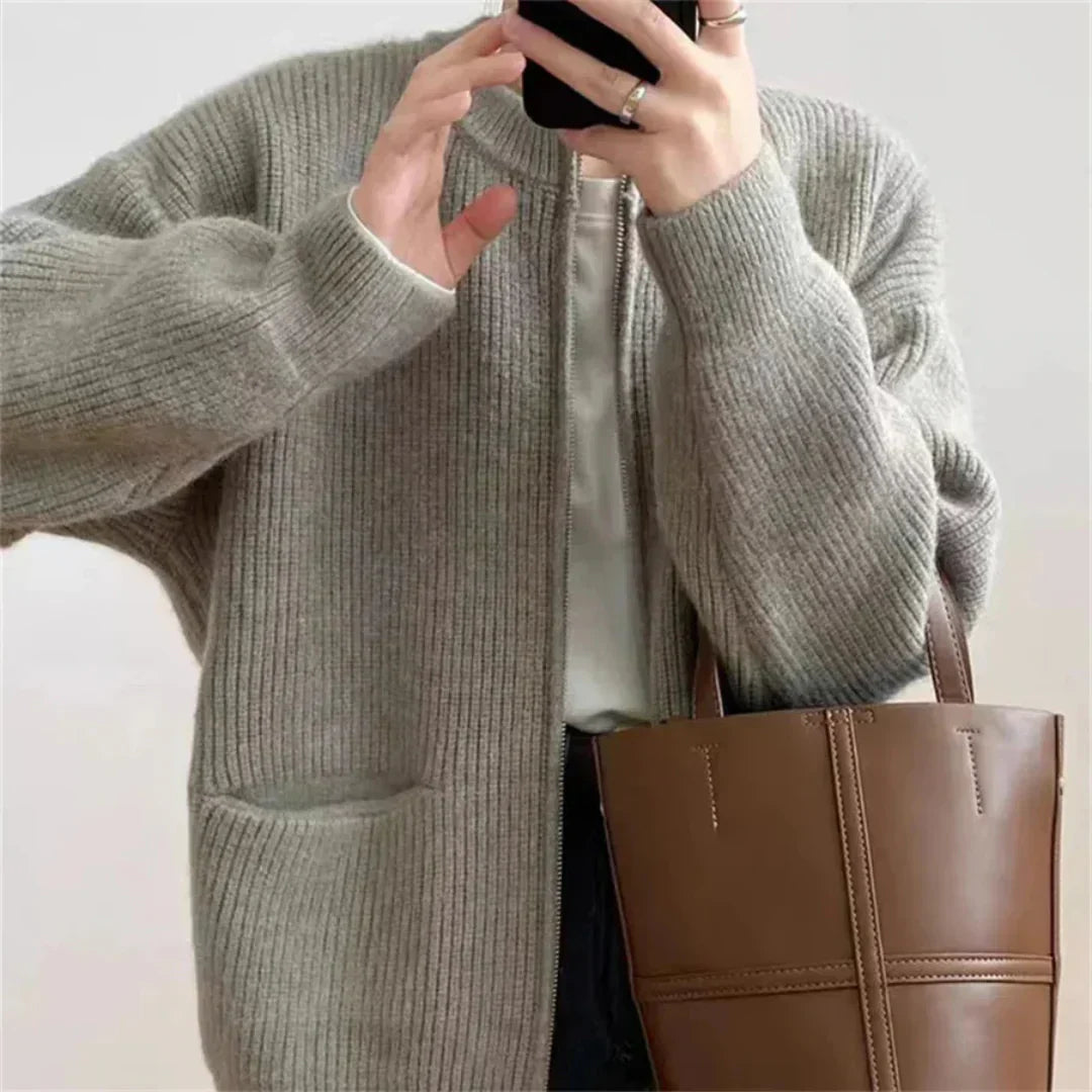 Cozy Oversized Zip Cardigan with Pockets - Nocini