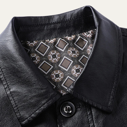 Classic Mens Leather Button Down Coat