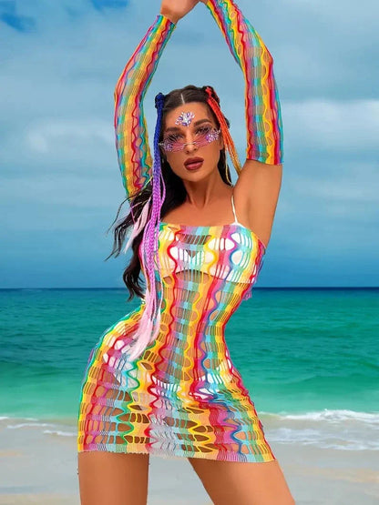 Sexy Mini Bodycon Dress Sleeveless Sheer Mesh - Nocini