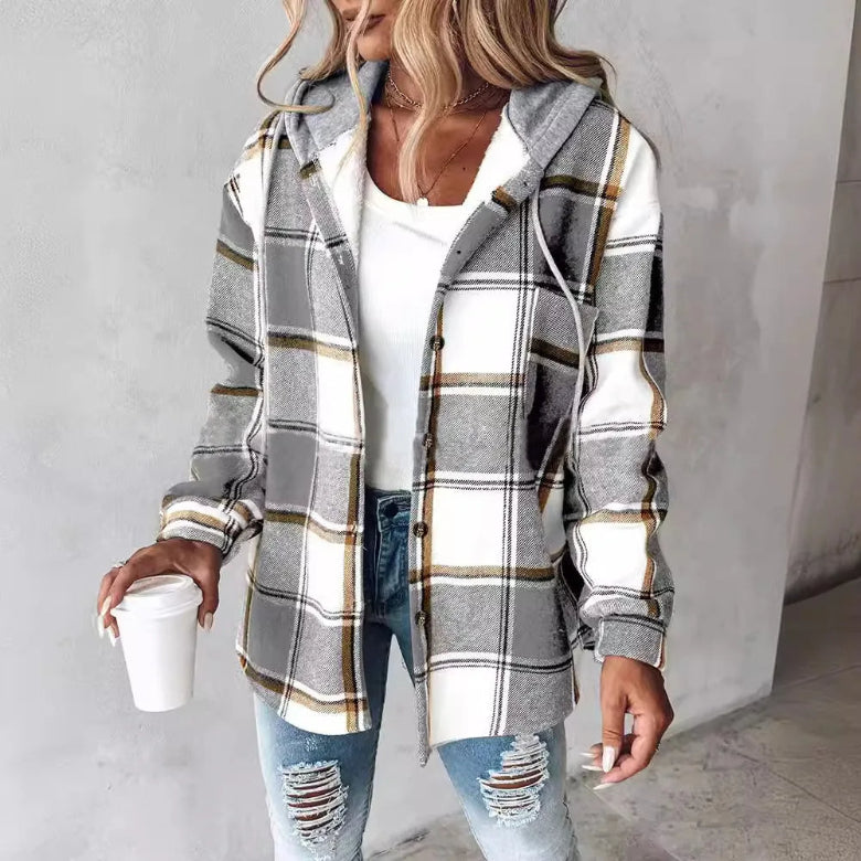 Ladies Plaid Hooded Jacket - Olytrend
