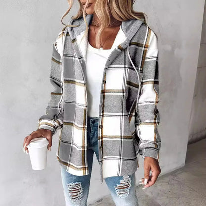 Ladies Plaid Hooded Jacket - Olytrend