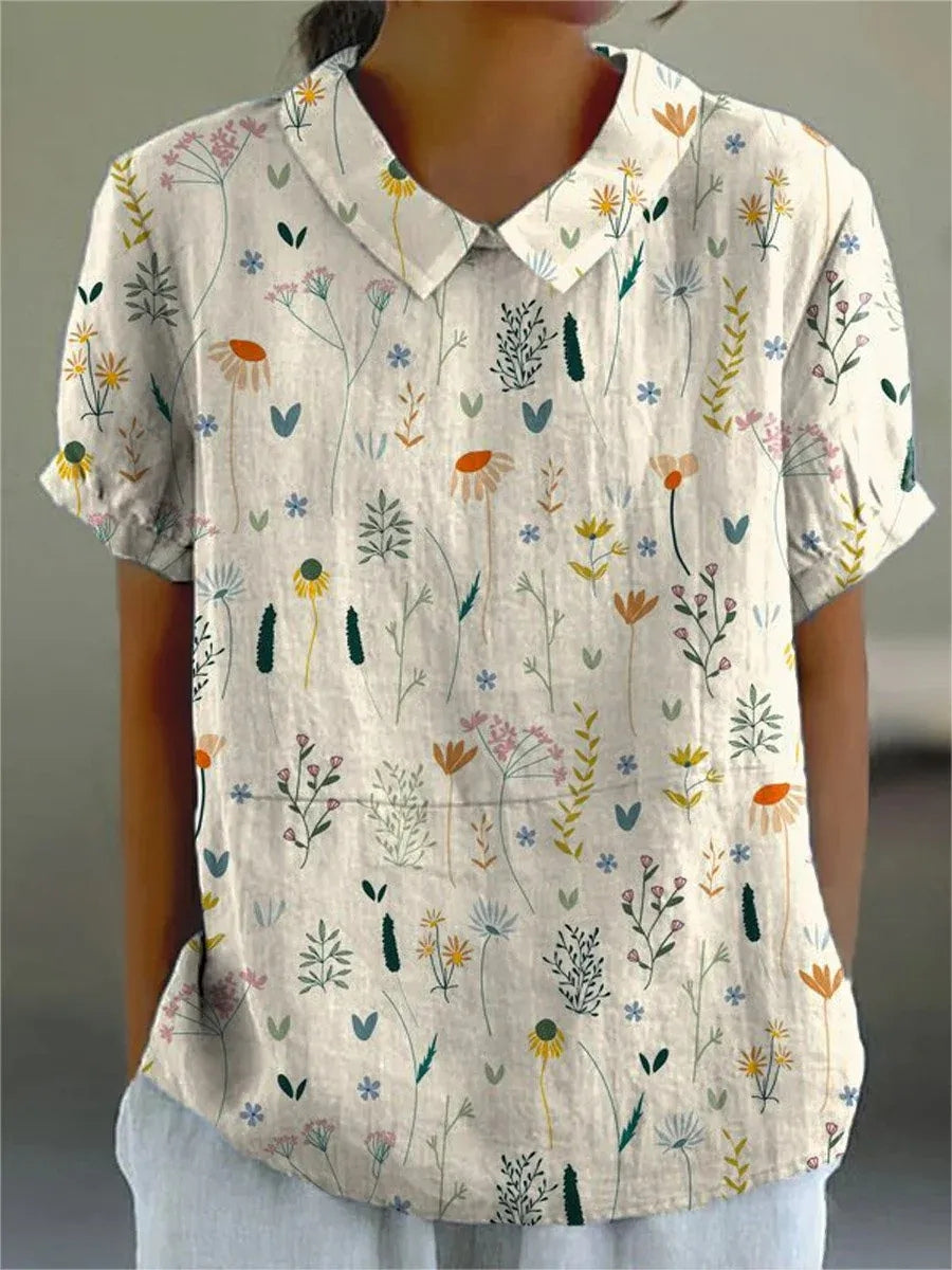 Elegant Floral Short Sleeve Women's Blouse - Nocini