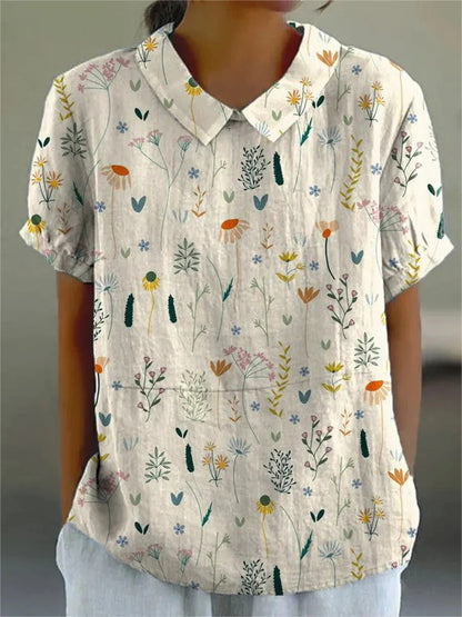 Elegant Floral Short Sleeve Women's Blouse - Nocini