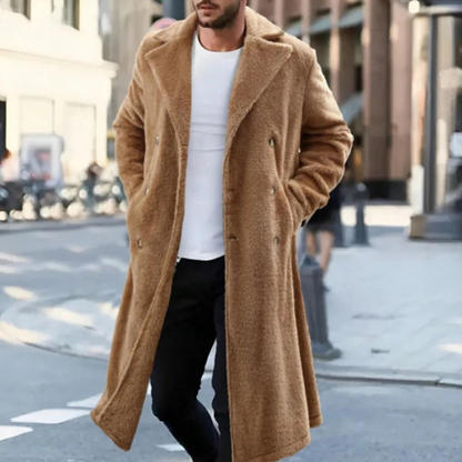 Thick Men's Chocolate Brown Fleece Winter Overcoat