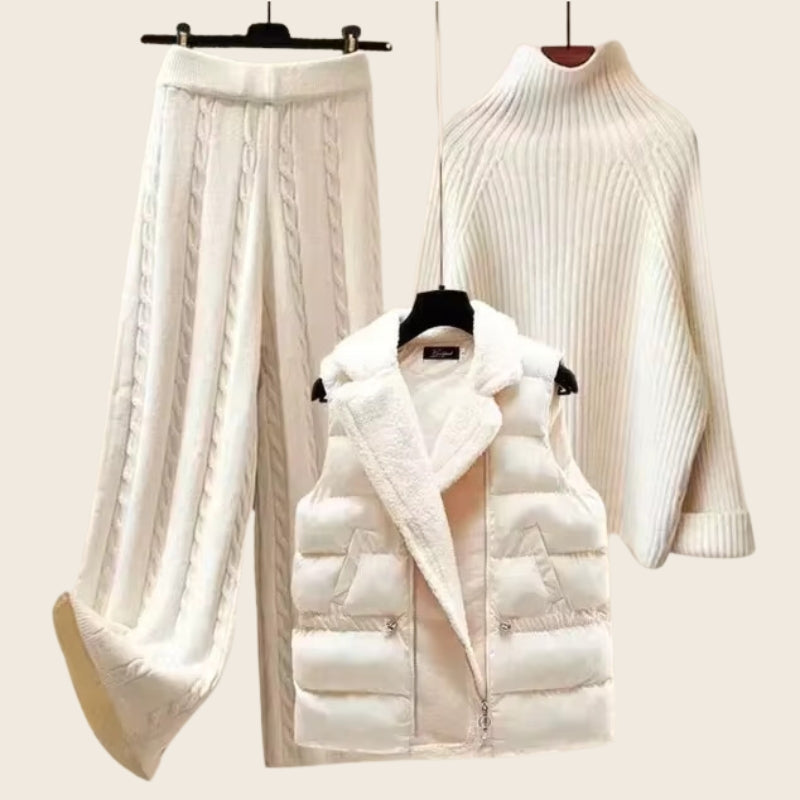 Soft Cable Knit Wide Leg Pants Set - Nocini