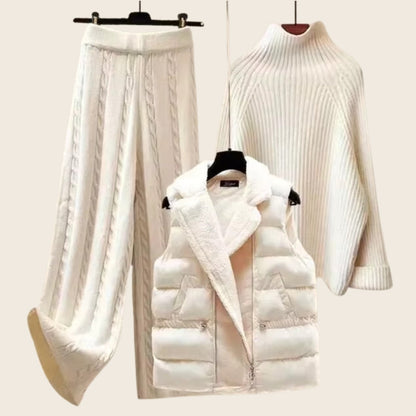 Soft Cable Knit Wide Leg Pants Set - Nocini