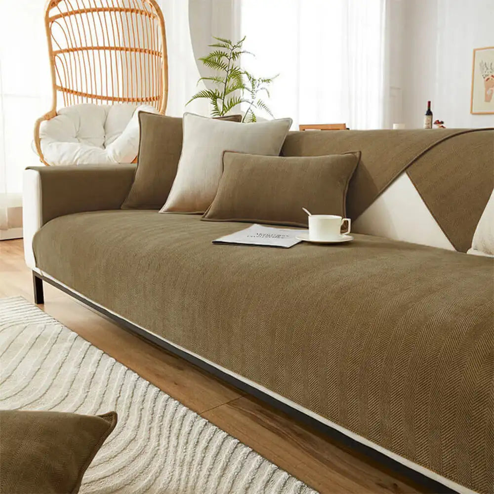 Contemporary Chenille Couch Cover With Herringbone Pattern