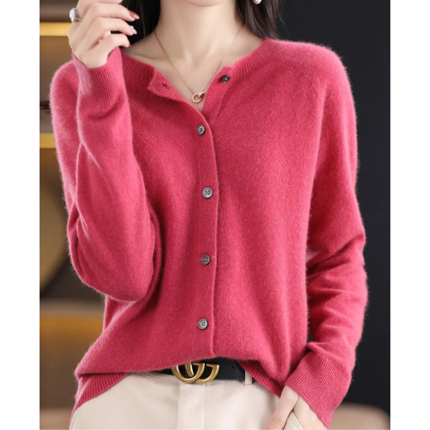 Classic Women's Open Front Knit Cardigan - Nocini