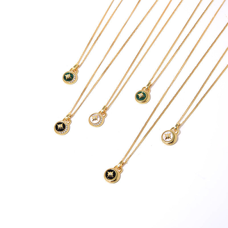 Luxury Silver Gold Chain Black Onyx Pendant Necklace
