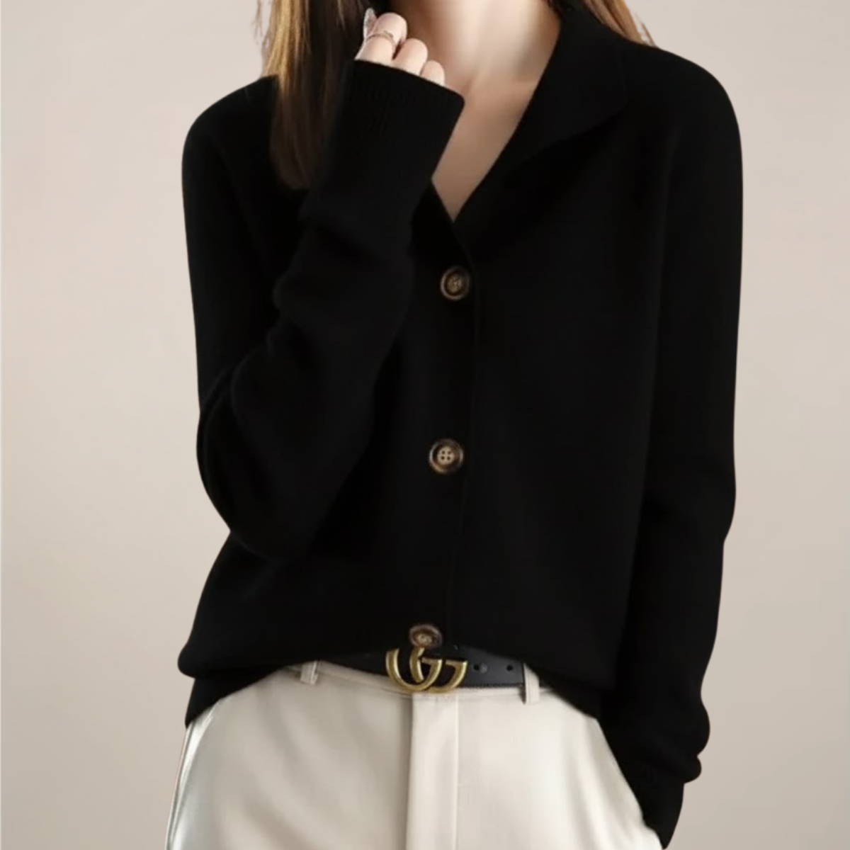 Soft Beige Open-Front Cardigan Sweater for Women
