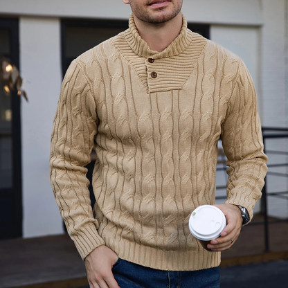 Cozy Men's Button Neck Cable Sweater