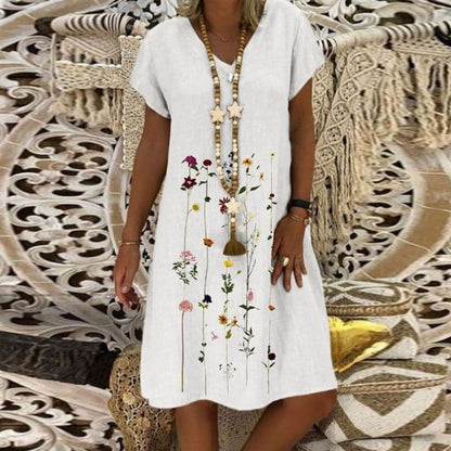Relaxed Fit Ladies Linen Dress with Embroidery