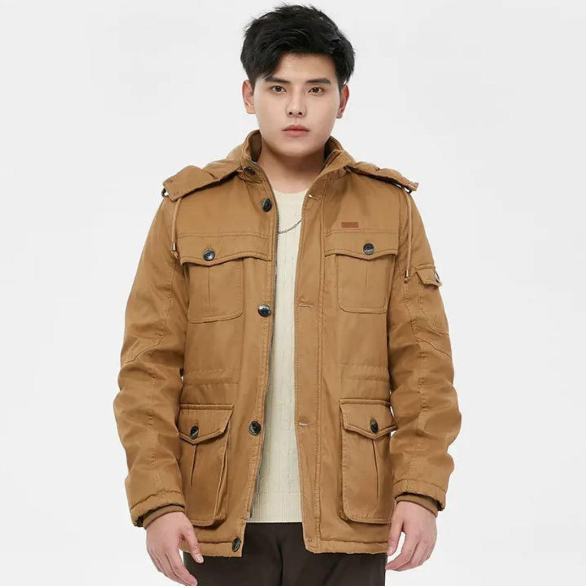 Warm Men's Fleece Lined Hooded Parka Coat