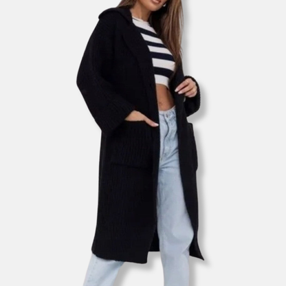 Cozy Women's Hooded Knit Winter Coat with Pockets