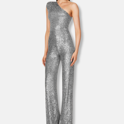 Glittering Off Shoulder Wide Leg Party Jumpsuit