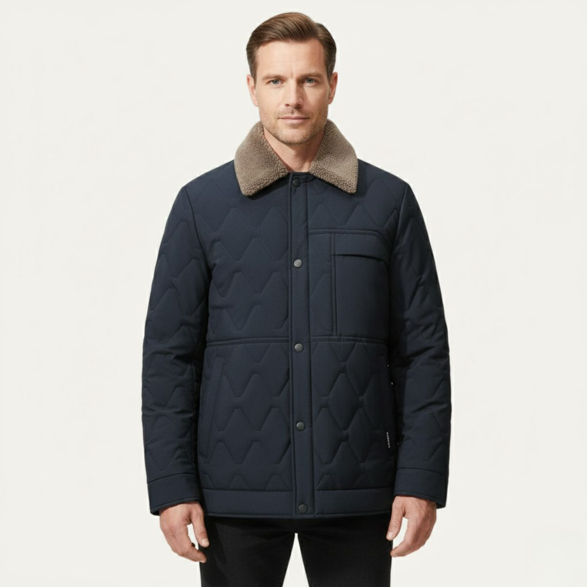 Warm Quilted Mens Winter Parka Coat with Faux Fur Hood