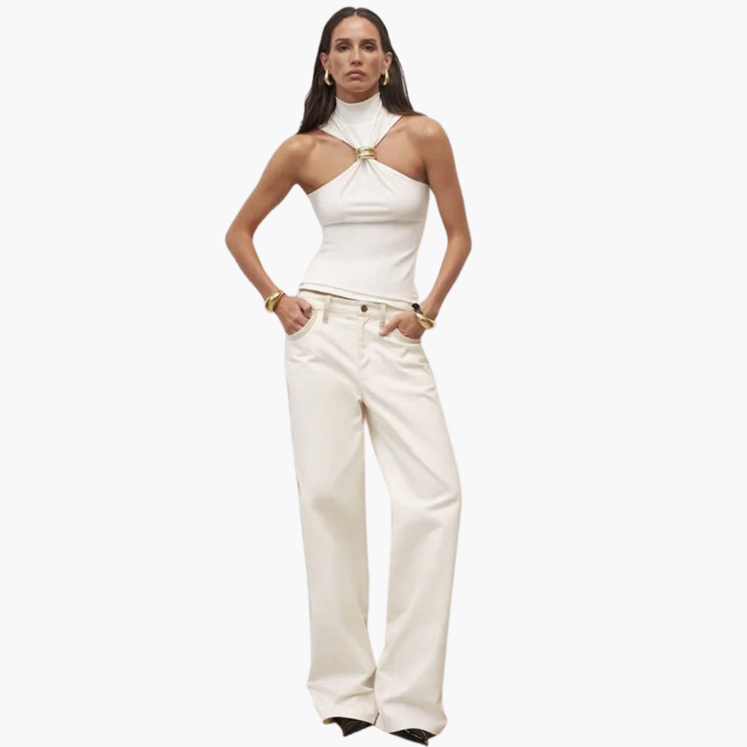 Elegant High Neck Halter Top for Women with Gold Detail