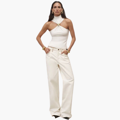 Elegant High Neck Halter Top for Women with Gold Detail