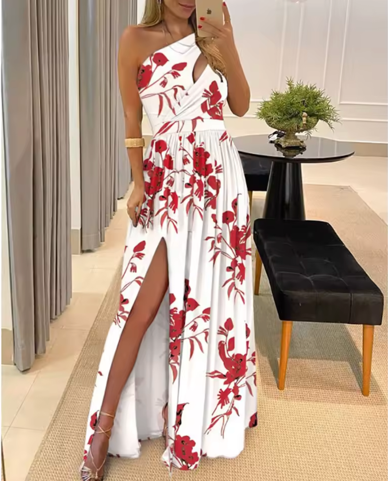 Sexy One Shoulder Party Dress with High Slit Skirt