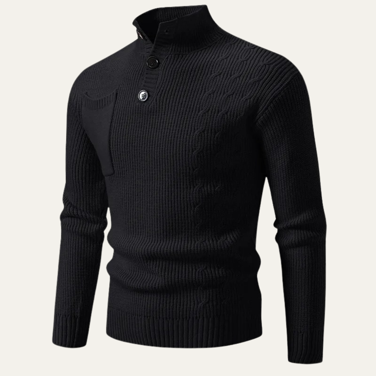 Classic Men's Crew Neck Knit Sweater with Buttons
