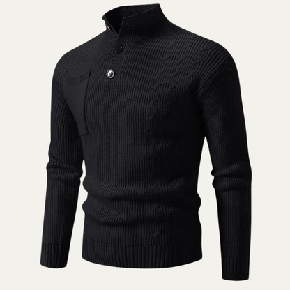 Classic Men's Crew Neck Knit Sweater with Buttons