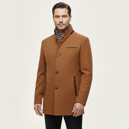 Classic Men's Wool Overcoat with Stand Up Collar