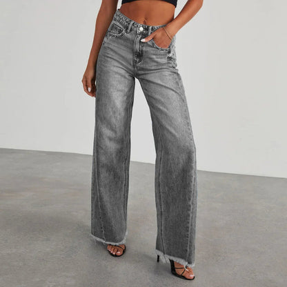 Women's Loose Fit Distressed Hem Jeans