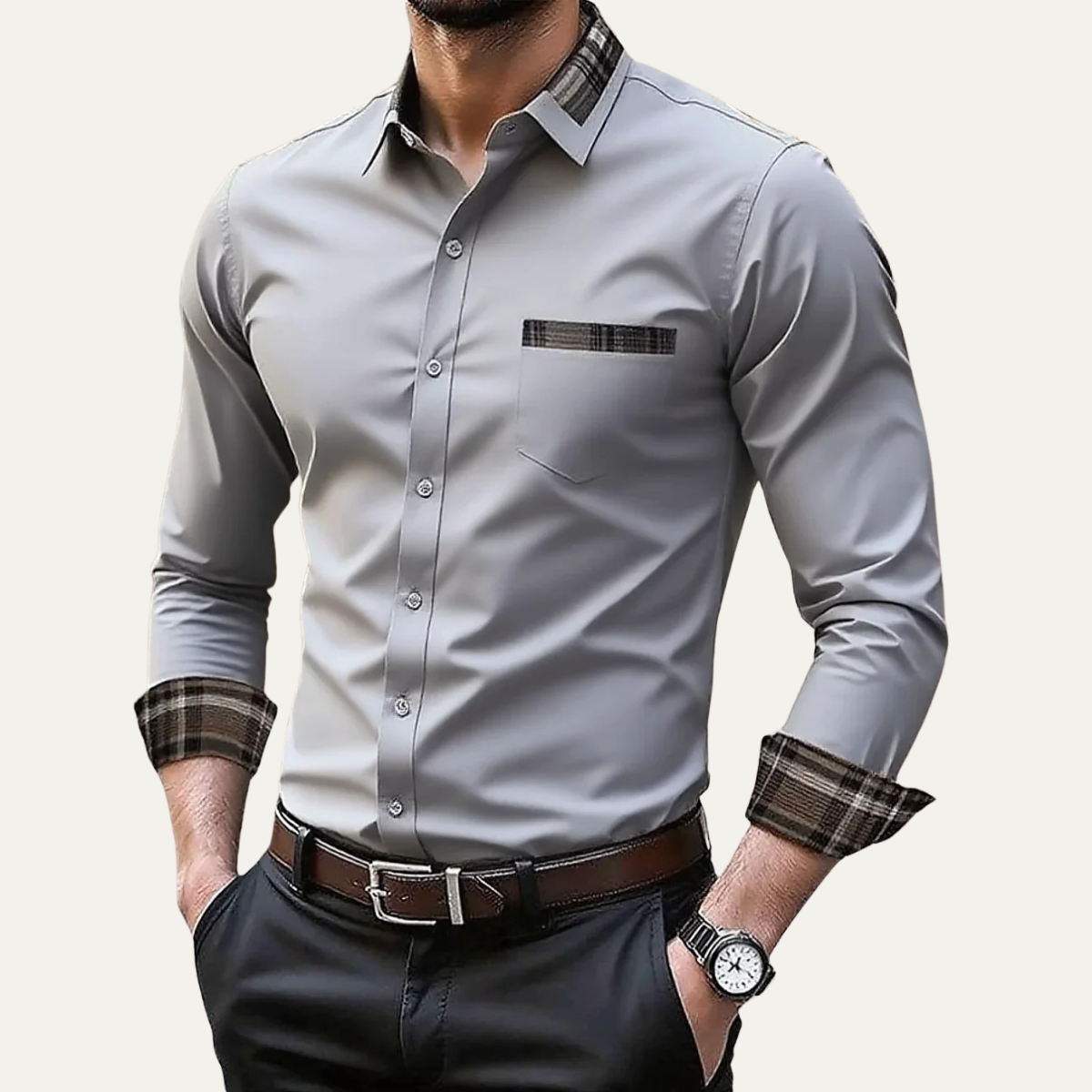 Relaxed Fit Plaid Shirt for Men