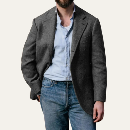 Classic Men's Wool Herringbone Blazer Jacket