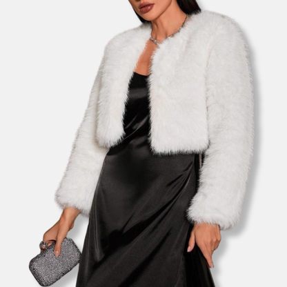 Women's Faux Fur Crop Coat Long Sleeve Open Front
