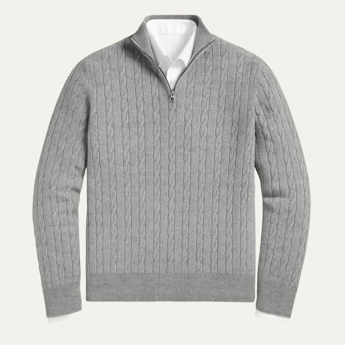 Classic Cable Knit Zip Sweater for Men