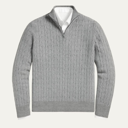 Classic Cable Knit Zip Sweater for Men