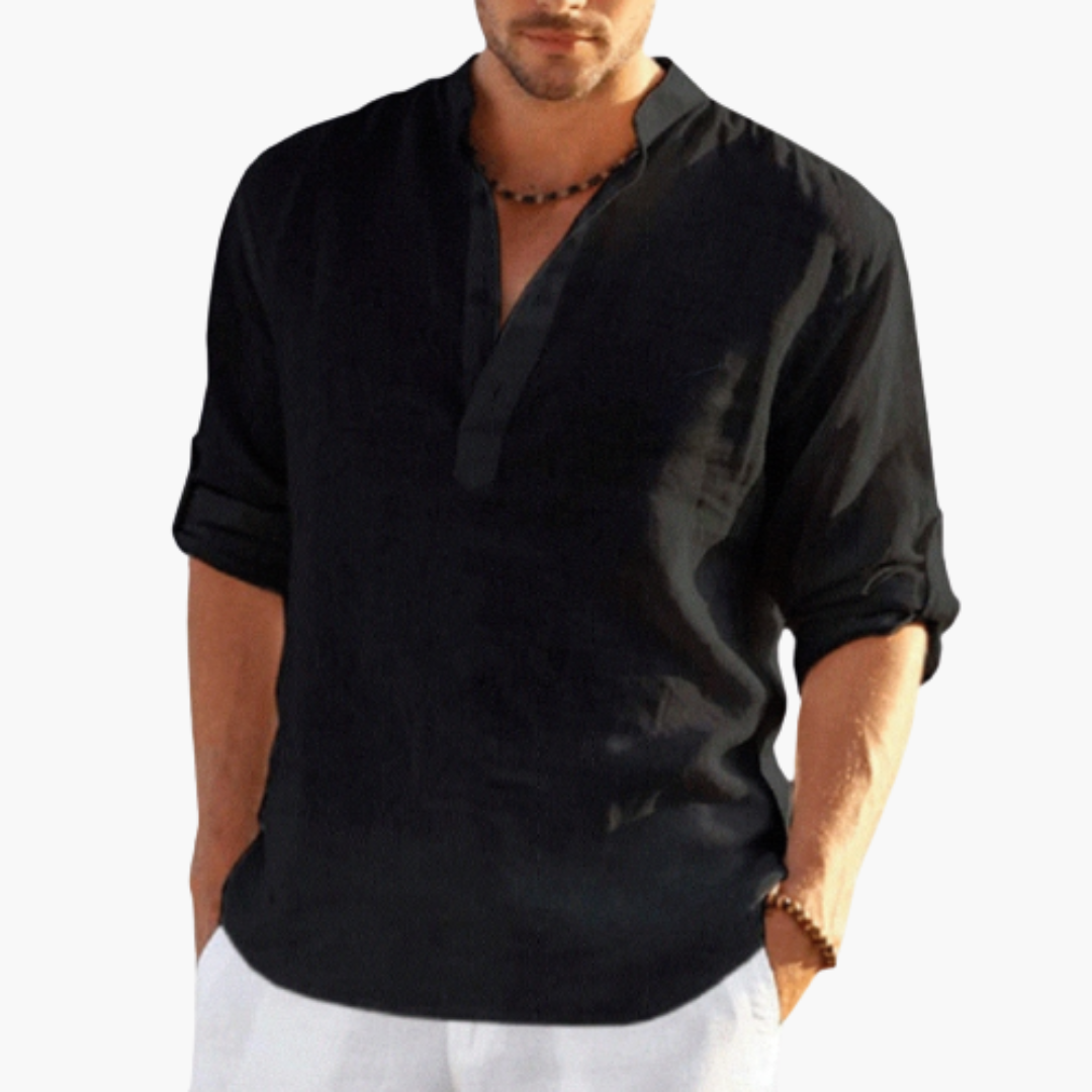 Classic Relaxed Fit Mens Linen Button Shirt
