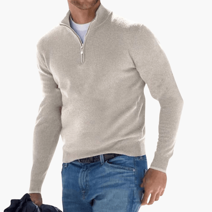 Men's Zip Up Crew Neck Textured Sweater