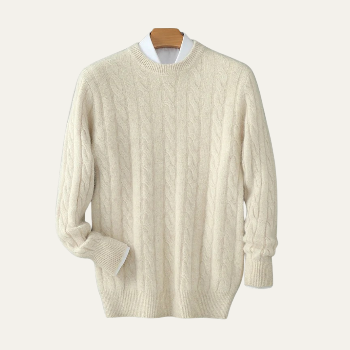 Soft Men's Cable Knit Cashmere Crew Neck Sweater