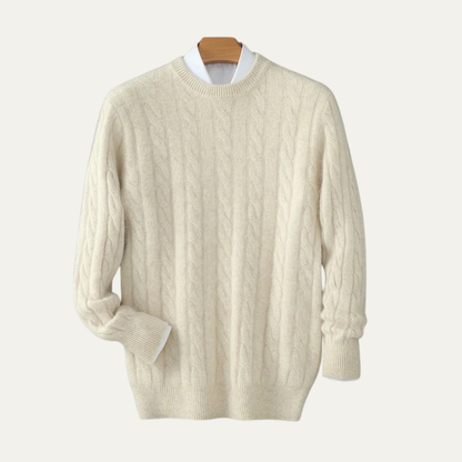 Soft Men's Cable Knit Cashmere Crew Neck Sweater
