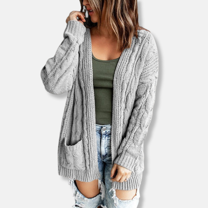 Cozy Women's Open Front Knit Cardigan with Pockets