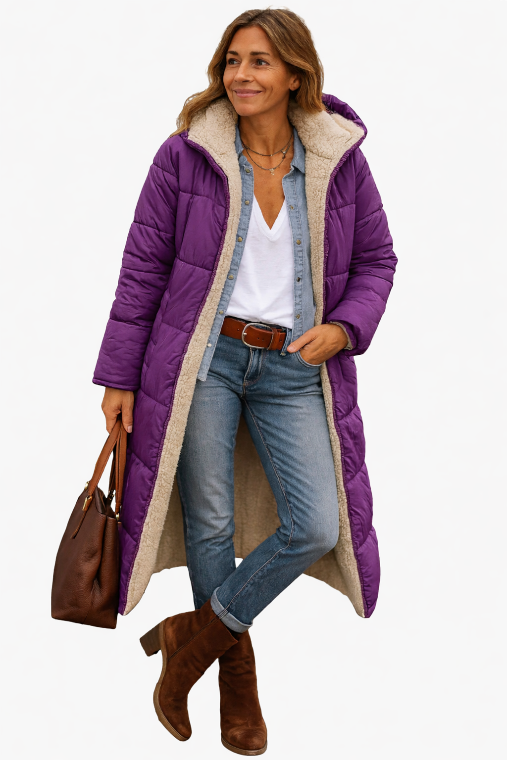 Soft Padded Long Down Coat for Women - Warm Winter Jacket