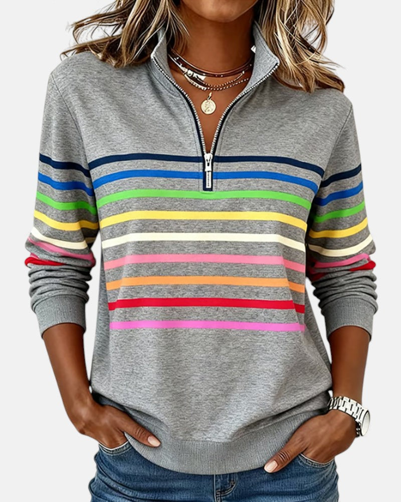 Colorful Striped Zip Up Hoodie - Olytrend