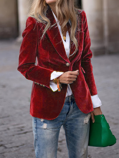 Luxurious Women's Velvet One Button Jacket - Nocini