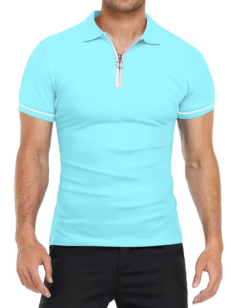 Men's Slim Fit Polo Shirt Short Sleeve Half Zip