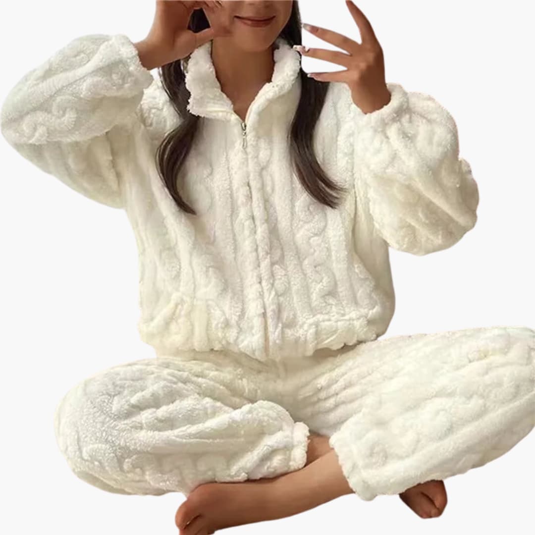 Cozy Women's Fleece Sleepwear Set with Zip Top and Legs