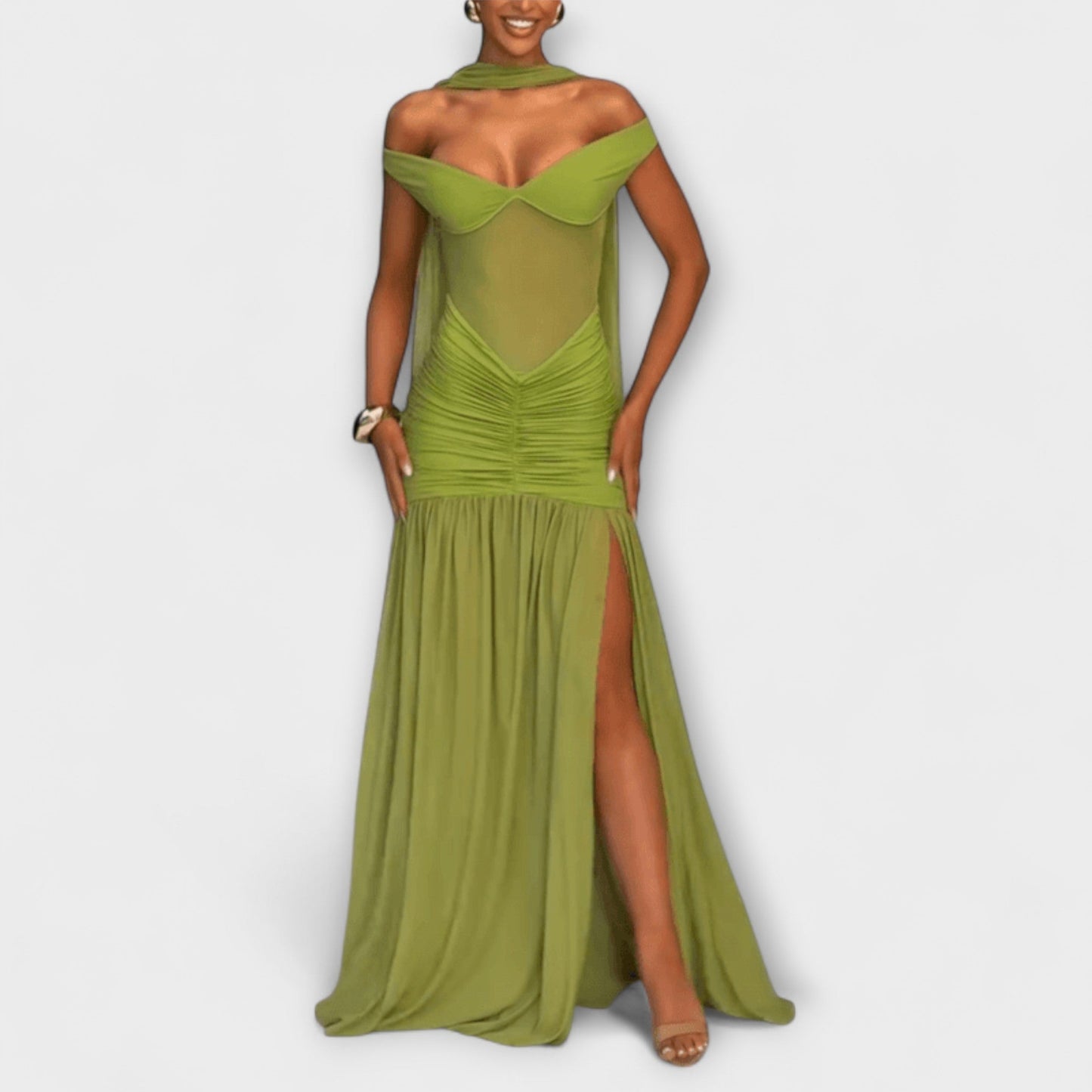 Elegant Green Halter Maxi Dress for Women