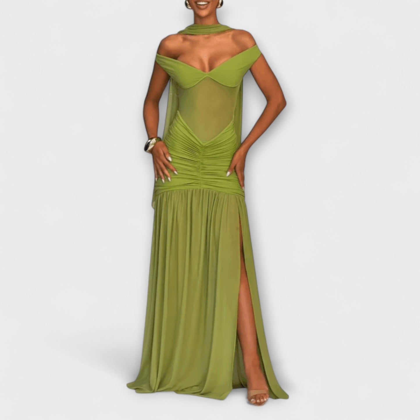Elegant Green Halter Maxi Dress for Women