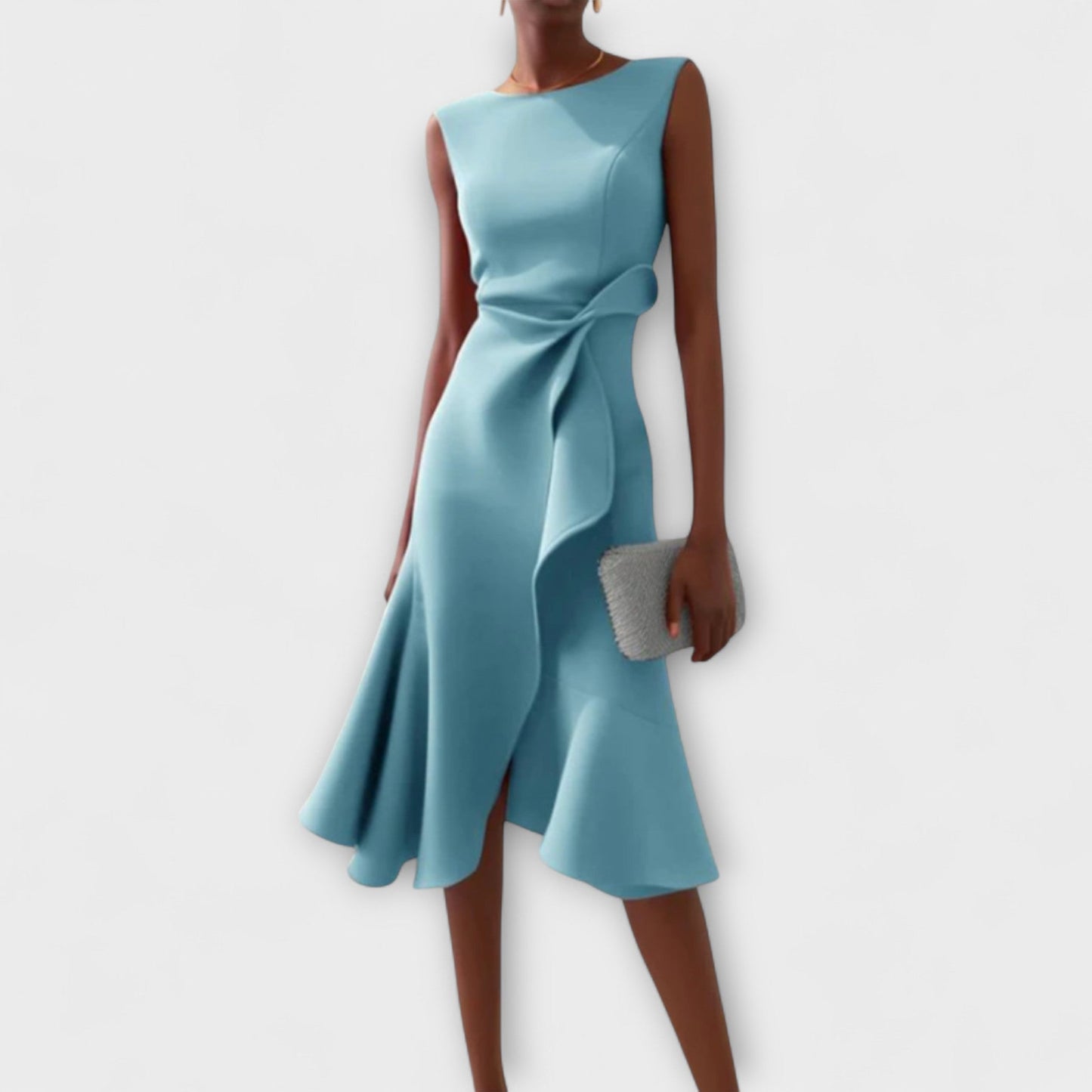 Casual Cap Sleeveless Midi Dress with Flowy Waist Detail
