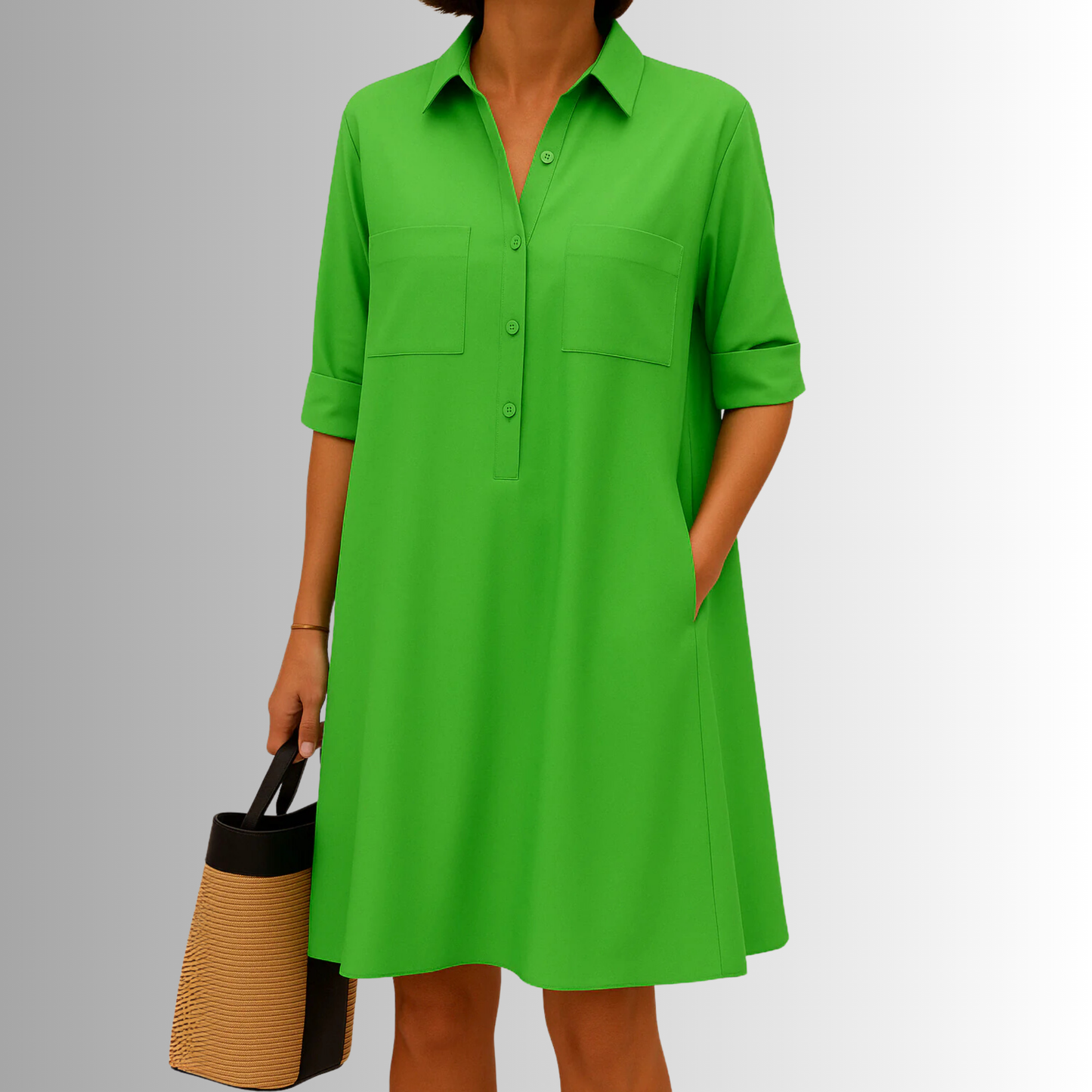 Comfortable Easy Wear Button Dress - Olytrend
