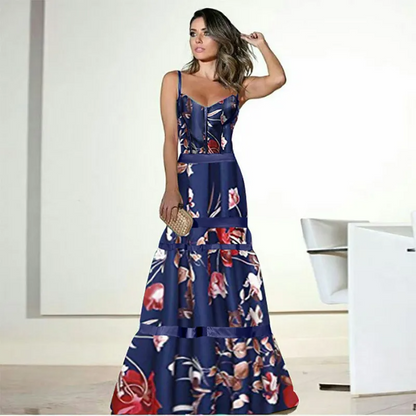 Elegant Strapless Floral Maxi Dress in Silk Fabric - Nocini